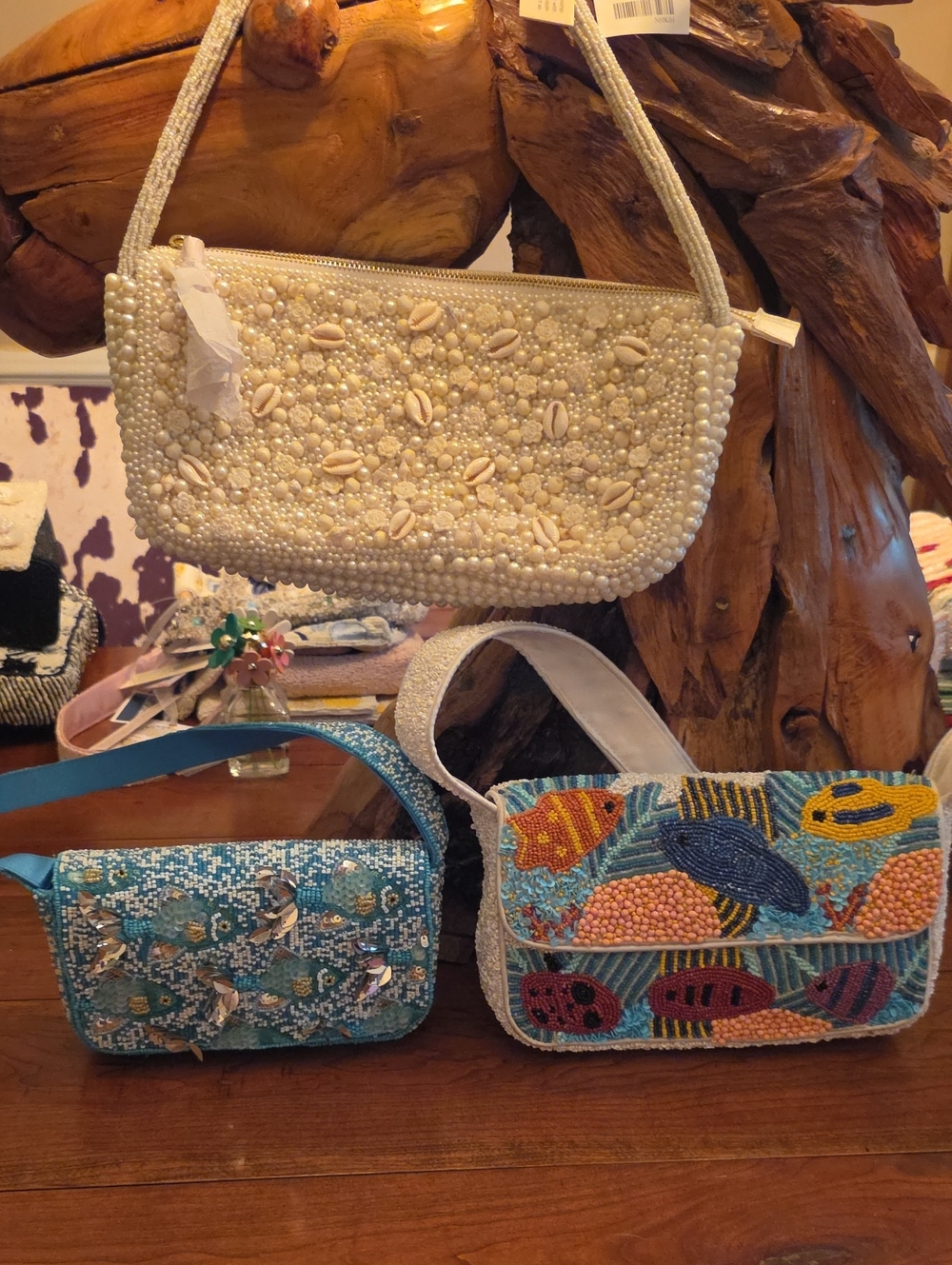 Ocean Themed - Beaded Shoulder Bags - 3 Bag Lot